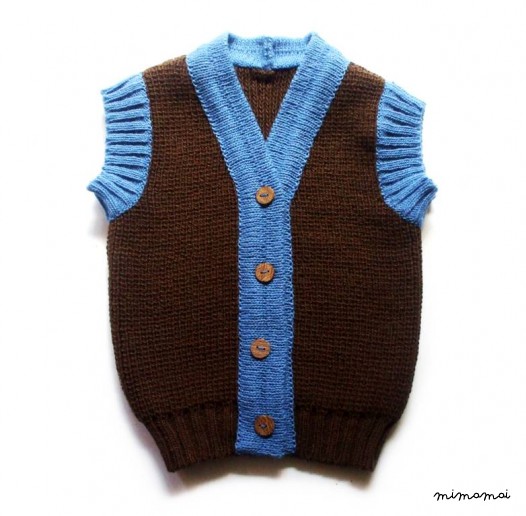 Baby/Children knitted lambswool waistcoat with oak buttons/gilet