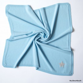Cashmere Baby Blanket with Star - Light Blue