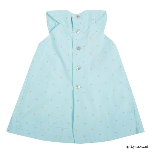 100% cotton in aqua colour dress, Golden dots baby dress