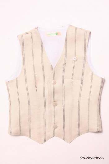 Natural linen striped vest tan latte beige