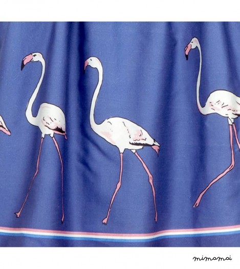 Ivy Dress, Large Flamingo, Blue