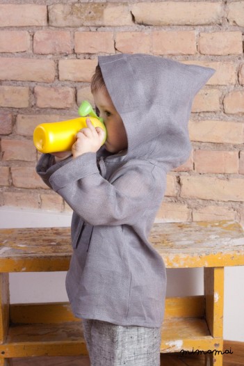 Natural linen hoodie.Wide