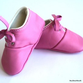 6-12 Months Slippers / Baby Shoes Lamb Leather pink