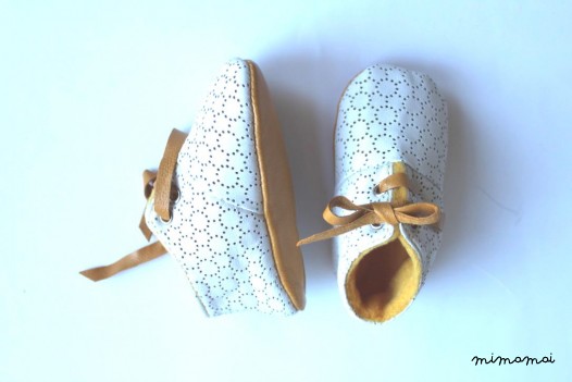 12-18 Months Slippers / Baby Shoes Lamb Leather White Mustard Yellow