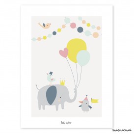 Affiche b&eacute;b&eacute; enfant &eacute;l&eacute;phant ballons fille