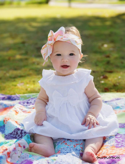 Cotton Fabric Bow Headwrap - White with Gold Dots