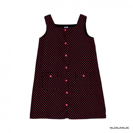 Square-Neck Button Down Dress- dots
