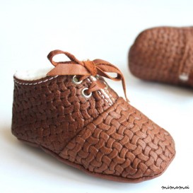 3 - 6 Months Slippers / Baby Shoes Soft Sole Lamb Leather Brown Marrown