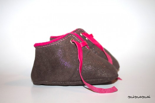 3-6 Months Slippers / Baby Shoes Lamb Leather Glitter Gray