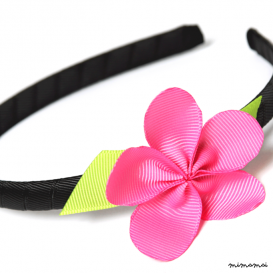 Allie Hot Pink Flower on Black Headband