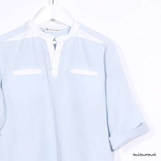 3/4 Sleeved Slip-on Shirt denim and white