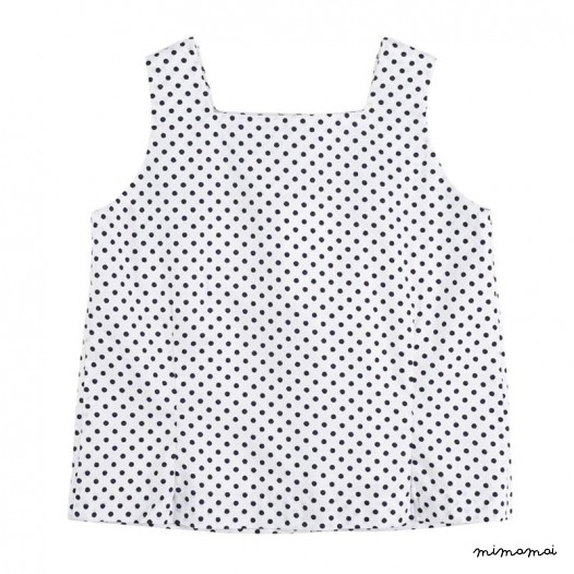 Square Neck Top black mini dots
