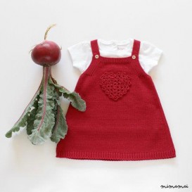 Gonna a maglia bambino con cuore all'uncinetto. Cerise. 100% cotone. Dimensioni pronti a nave 3 mesi