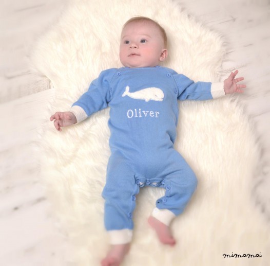 Personalised Cotton Knit Blue Baby Romper