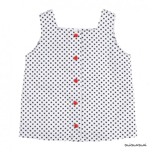 Square Neck Top black mini dots