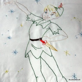 Peter Pan hand embroidered baby boy's blanket, white color, nursery christening gift