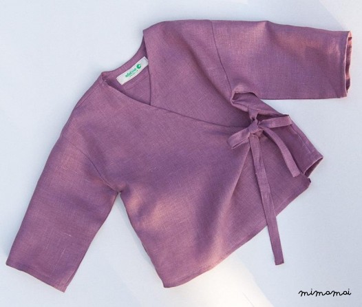 Linen fuchsia violet wrap blouse