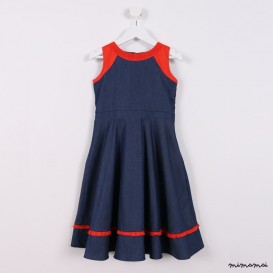 Pleated Dress with Frill blue and denim