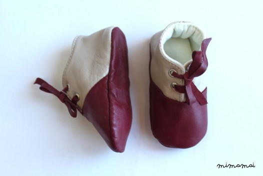 12-18 Months Slippers / Baby Shoes Lamb Leather Claret Red Bordeaux