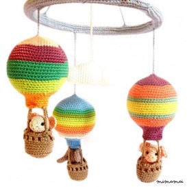 Hot air balloon mobile, colorful striped balloons nursery mobile