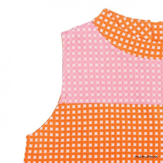 High Collar Top orange and pink