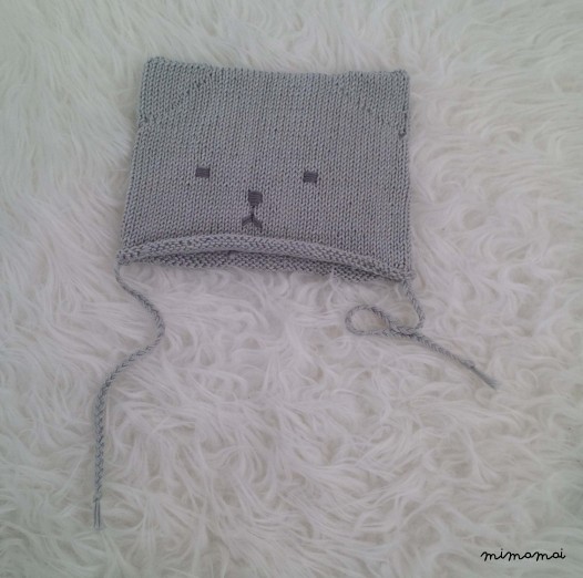 Baby cat hat, handmade knitwear of organic cotton, grey