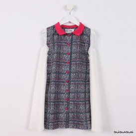 Button-down Dress with Frills blue and pink