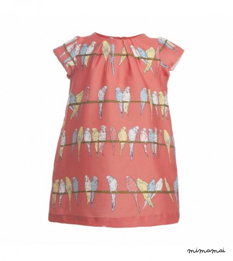Girls Georgina Dress in Pink Budgies