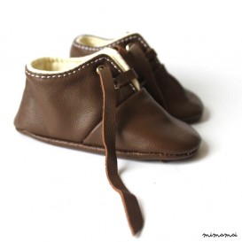3-6 Months Slippers / Baby Shoes Lamb Leather OwO Shoes Brown