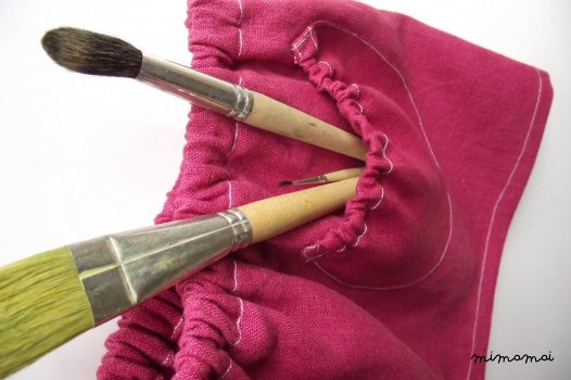 Raspberry red linen skirt with puffed pocket