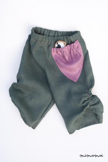 Linen sea green pants with puffed triangle pocket