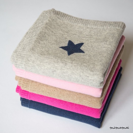 Cashmere Baby Blanket with Star - Light Grey M&eacute;lange