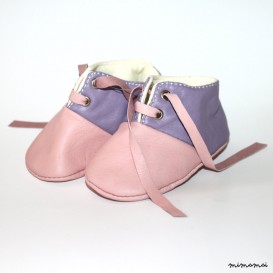 3-6 Months Slippers / Baby Shoes Lamb Leather Pink Purple