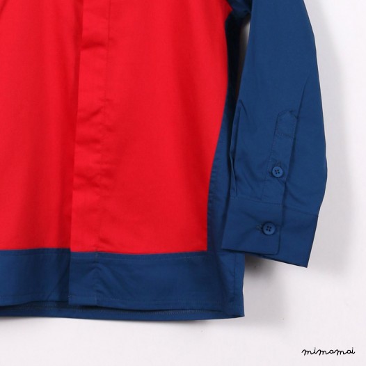 Long-sleeved Colour block Shirt blue and red