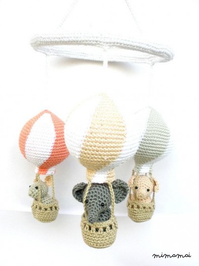 Baby Girl Nursery Mobile with Hot Air Balloons in Peach Coral and Gray