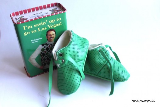 3-6 months Slippers / Baby Shoes Lamb Leather Green dots