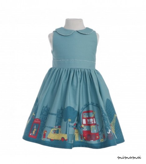 Millie Dress London Print in Turquoise