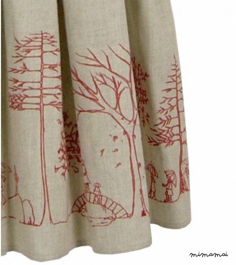 Rosie Linen Dress in Red Woodland Print