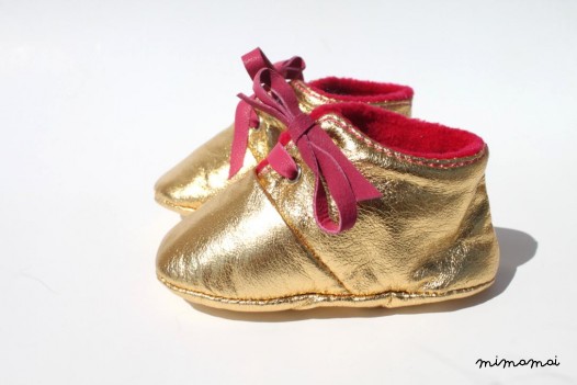 12-18 Months Slippers / Baby Shoes Lamb Leather Glitter Dore Golden Pink