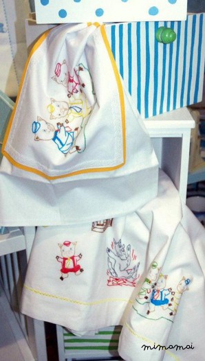 baby linen sheet pillowcase hand embroidered cradle stroller nursery