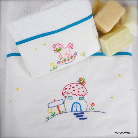set di 2 asciugamani bagno mano asciugamano ricamato carosello unisex turchese