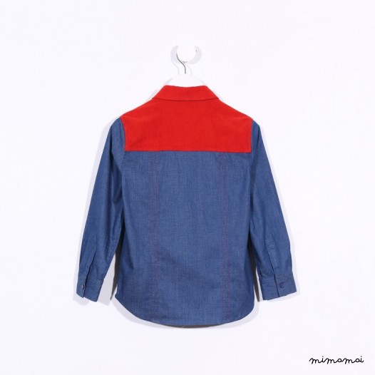 Long-sleeved Shirt with Yoke Detail denim and dark orange