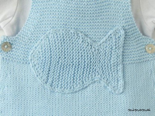 Maglia bambino tuta, cielo blu, maglia di pesce. 100% cotone.
