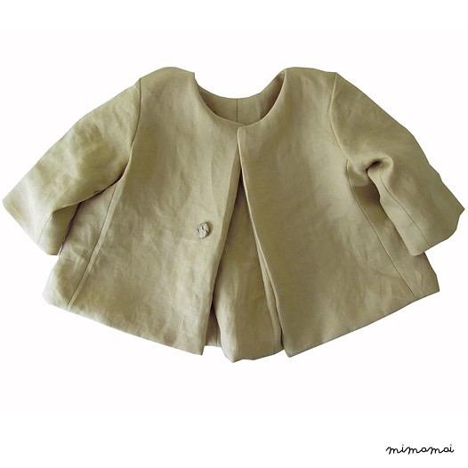 Coat, romper, hat and shoes. 100% linen, silk and soft leather.