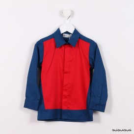 Long-sleeved Colour block Shirt blue and red