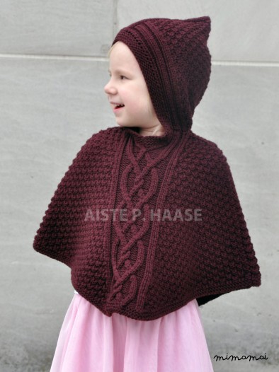 Hand-knitted Girl's Poncho/Merino wool
