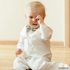 White linen boy christening outfit
