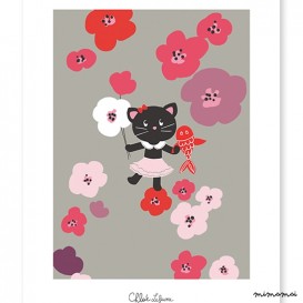 Affiche b&eacute;b&eacute; enfant chat et fleurs