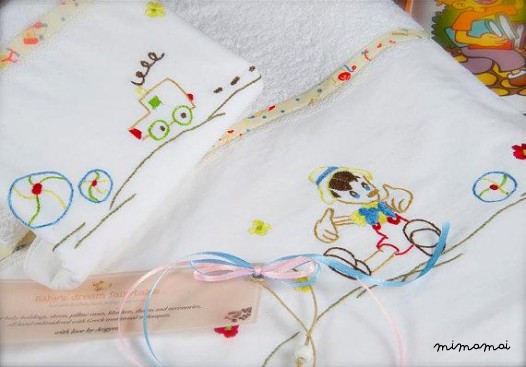Pinocchio baby linen sheet pillowcase,hand embroidered, cradle, christening gift
