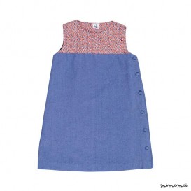 Side Button Dress denim and red